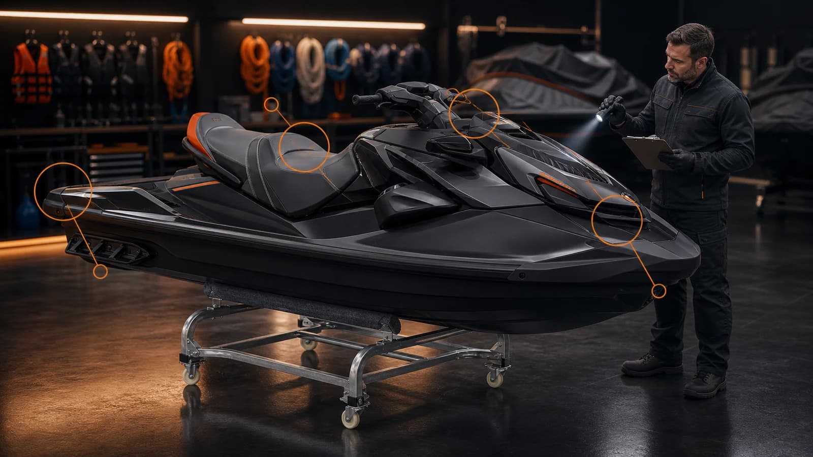 Inspeção de uma moto aquática seminova antes da compra